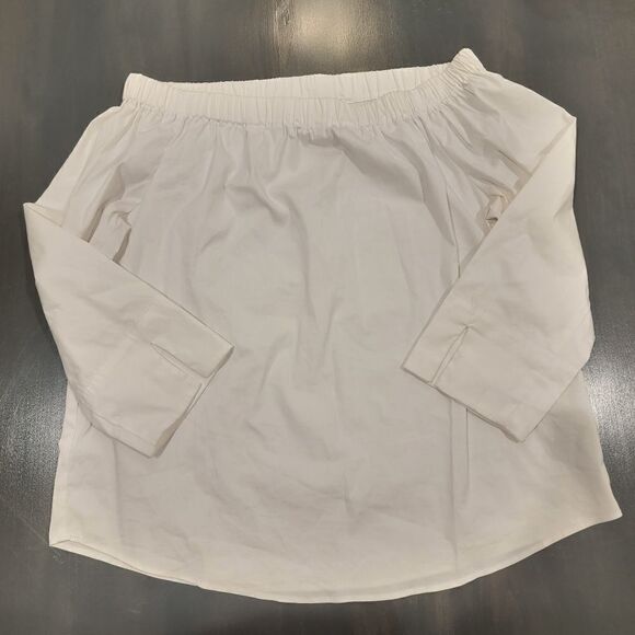 Zara Off The Shoulder White Cotton Blend Poplin Shirt 3/4 Sleeve Size Medium - Picture 4 of 7